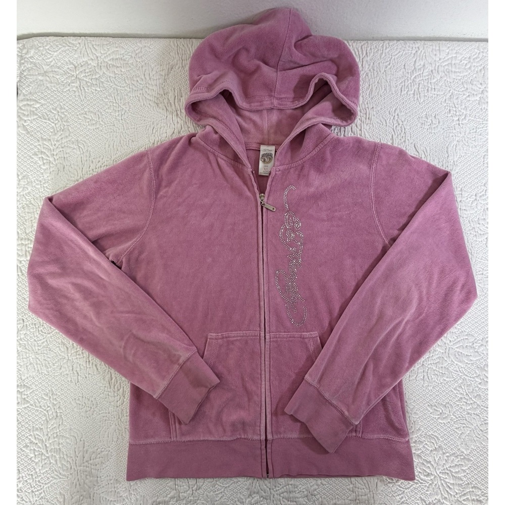 Ed Hardy Y2K Audiguier Tracksuit XL Pink Velour Tattoo Bling Graphic RARE USA - Picture 3 of 11